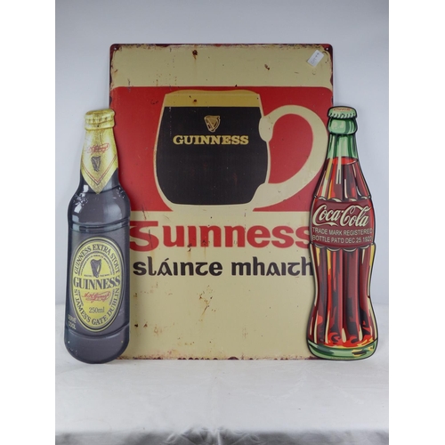 203 - A collection of 3 reproduction metal advertising signs, to include Guinness & Coca-Cola.