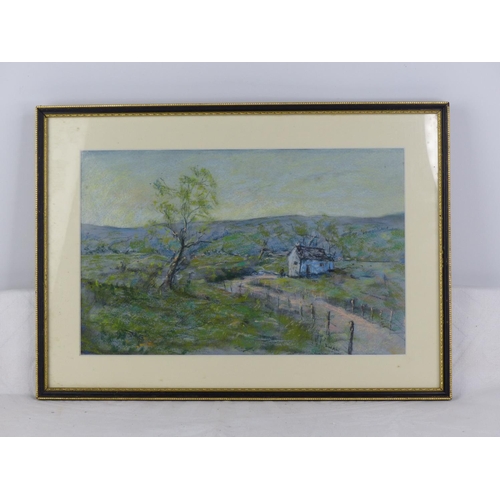 237 - A framed chalk drawing of a rural dwelling, signed Swan.