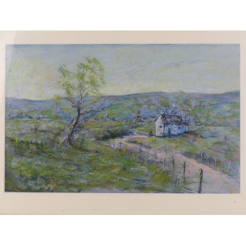 237 - A framed chalk drawing of a rural dwelling, signed Swan.
