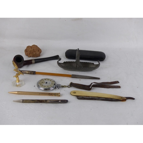 525 - A vintage Real Briar pipe, a cased set of antique glasses and more.