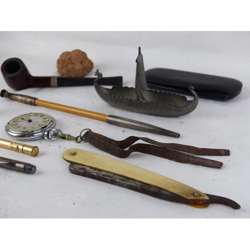 525 - A vintage Real Briar pipe, a cased set of antique glasses and more.