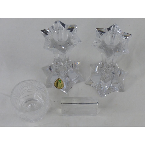 105 - A pair of Irish lead crystal candlesticks and more.