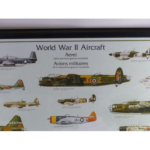 12 - A large framed print showing World War II Aircraft, measuring 103cm x 73cm.