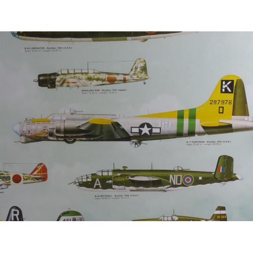 12 - A large framed print showing World War II Aircraft, measuring 103cm x 73cm.