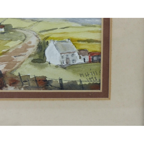 24 - A small framed watercolour 'Slemish', signed by the Artist, M Hills. Measures 29x24cm.