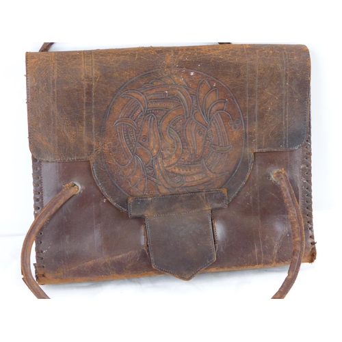 59 - A Long Kesh hand made leather satchel, measuring 22cm x 28cm.