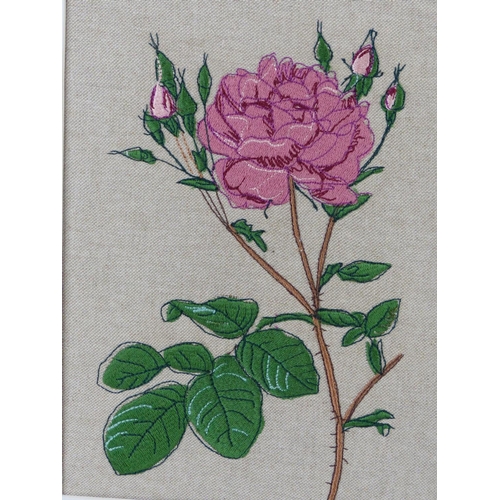 74 - A framed needlework panel of roses signed Mary R Morrison measuring 33cm x 28cm.