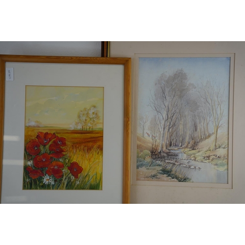 130 - A framed watercolour of a river scene signed Eliz Doran, measuring 50cm x 60cm and another framed wa... 