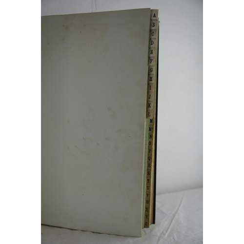 146 - A large antique leather bound ledger, 45cm x 28cm.