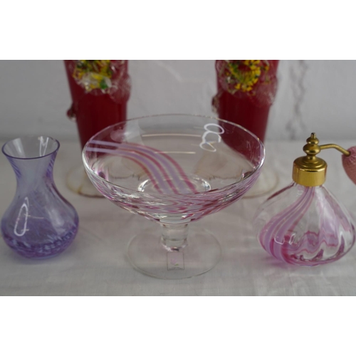 197 - A Caithness Crystal bowl and similar optimizer and vase and a pair of vintage coloured glass vases.