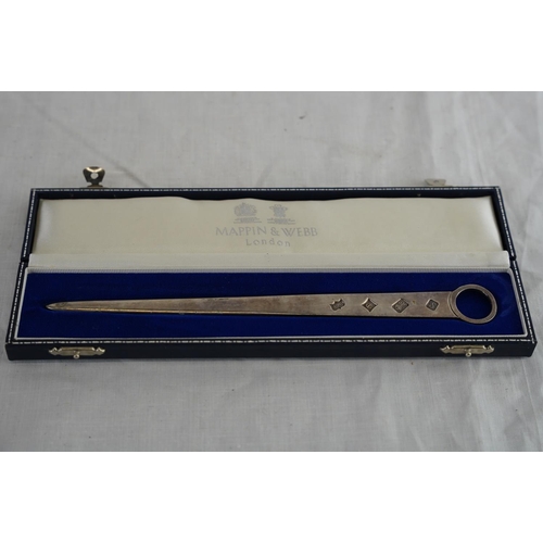 230 - A Sterling silver Masonic medal and a Sterling silver Mappin & Webb letter opener.