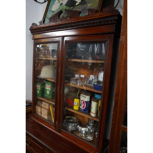 118 - An antique mahogany display cabinet/chest of drawers, measuring 197cm x 106cm.