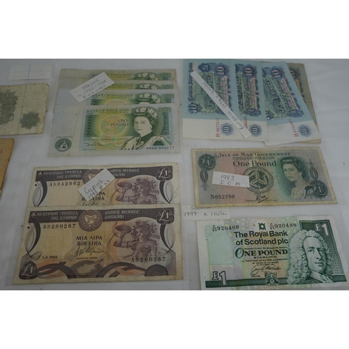 266 - A lot of assorted £1.00 bank notes to include Bank of England, Isle of Man, Cyprus and more.