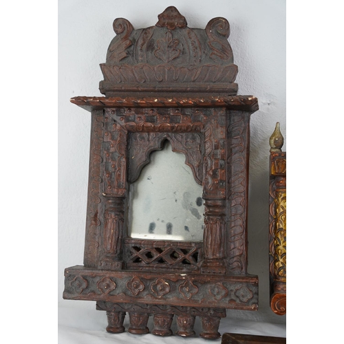 287 - An antique framed copper plaque, a Tibetan style wall clock, pair of pictures etc.