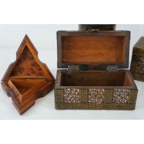 302 - A pair of small wood and metal boxes, a wooden cased set of Oriental fortune sticks and more.