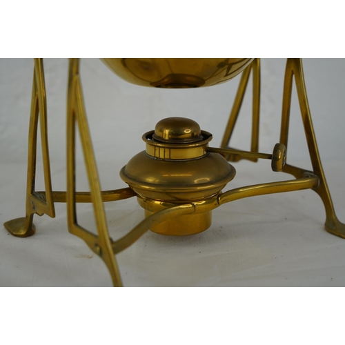 357 - A vintage brass spirit kettle on stand.