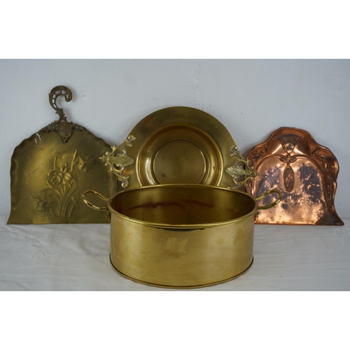 361 - A brass lacquered two handled planter, two crumb trays and more.