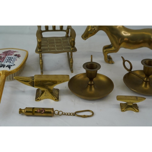 398 - A miniature brass anvil, novelty ashtray and more.