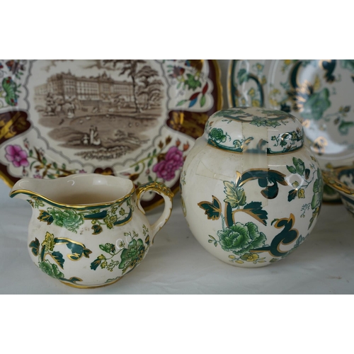 448 - A collection of Mason's Ironstone 'Chartreuse' patterned ware, a Mason's Christmas 1977 plate and mo... 