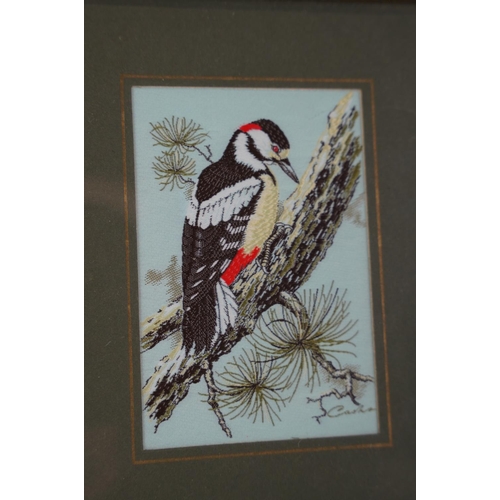 467 - A pair of framed Cash woven pictures of birds.