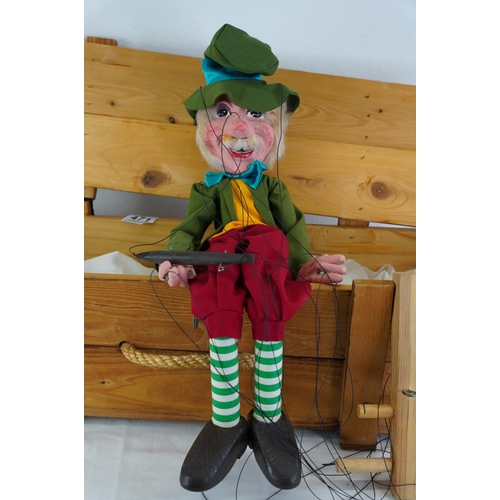 471 - A large Irish Leprechaun puppet and wooden box.