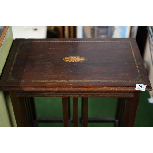 483 - An antique mahogany and inlay tall occasional table, measuring 84cm x 23cm.