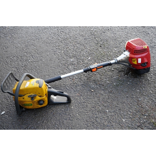 490 - A petrol hedge clipper with attachments and a Alpina chainsaw (for parts and spares).