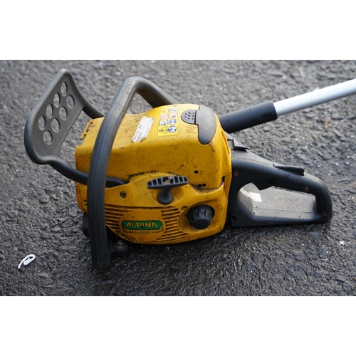 490 - A petrol hedge clipper with attachments and a Alpina chainsaw (for parts and spares).