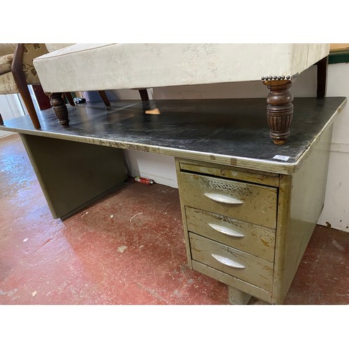 295 - A large vintage industrial metal office desk.