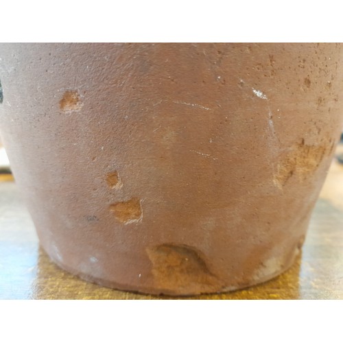 164 - A rare Coalisland crock with carrying lugs depicting decorative interesting drip glaze, measuring 21... 