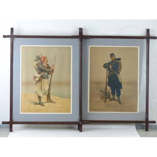 115 - A pair of vintage framed A Legras Ed Paris prints 'Zouave en Sentinelle' and 'Chasseur A Pied Tenue ... 