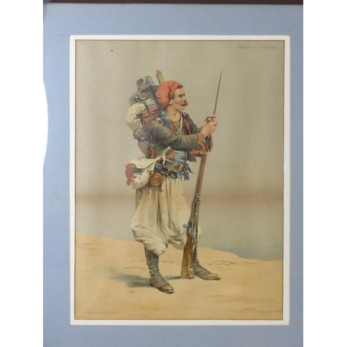 115 - A pair of vintage framed A Legras Ed Paris prints 'Zouave en Sentinelle' and 'Chasseur A Pied Tenue ... 