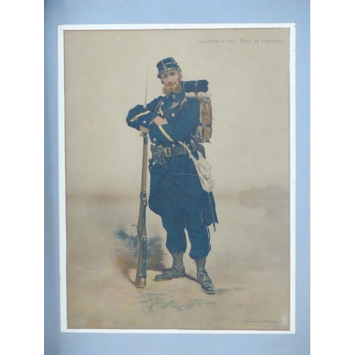 115 - A pair of vintage framed A Legras Ed Paris prints 'Zouave en Sentinelle' and 'Chasseur A Pied Tenue ... 