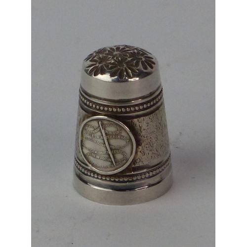 126 - A rare Sterling silver thimble depicting the Lord's Prayer on the thread from the needle.