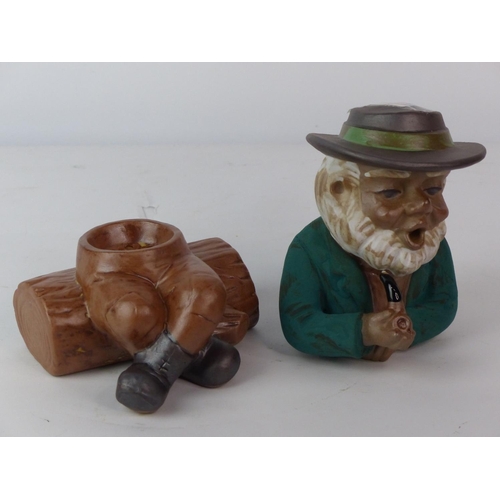 128 - A vintage novelty ceramic incense burner, modelled as an old man smoking his pipe.