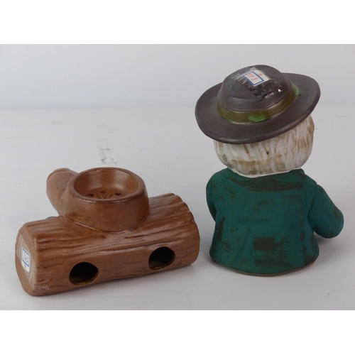 128 - A vintage novelty ceramic incense burner, modelled as an old man smoking his pipe.
