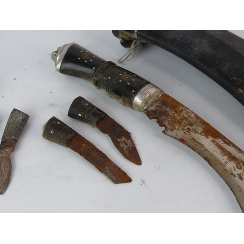 183 - Two vintage Kukri knife with wooden handle and accompanying knives in a leather sheaths. Each measur... 