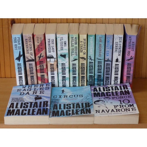 12 - 15 books by the author Alastair Maclean to include Circus, Where Eagles Dare and South by Java Head ... 