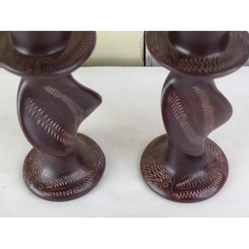 249 - A decorative pair of Japanese stone candlesticks, 15cm