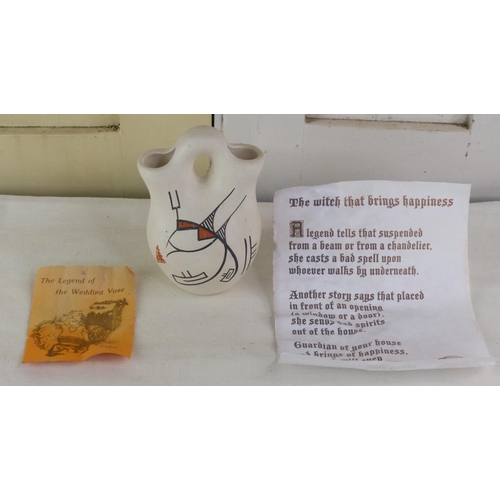 259 - An unusual pottery 'Wedding Vase' and paperwork, 12cm.