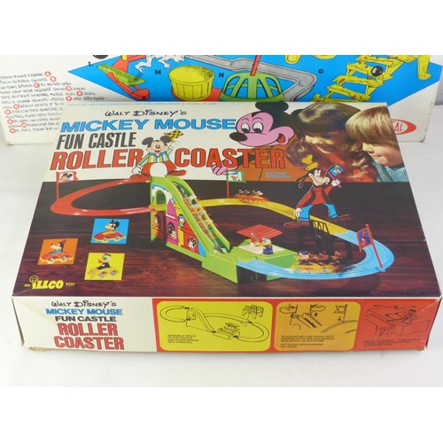 291 - A vintage Mouse Trap Game and Mickey Mouse Fun Castle Roller Coaster.