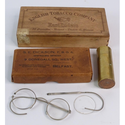 eastenders tobacco A vintage 'Eastenders' English Tobacco Company cigarette box, a pair of  antique glasses and box 'S E