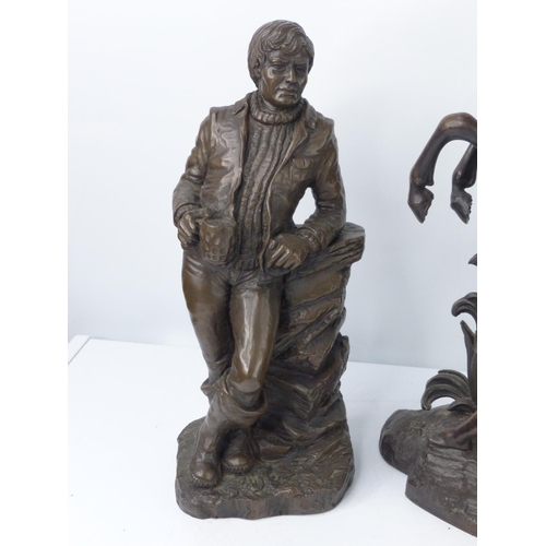 34 - A large hollow cast Marley Horse figure & bronze effect figure of a man.