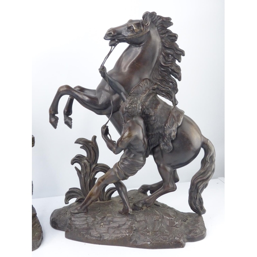 34 - A large hollow cast Marley Horse figure & bronze effect figure of a man.