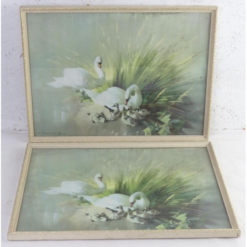 410 - A pair of vintage Vernon Ward prints of swans. 41x31cm.