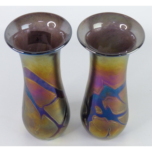 24 - A stunning pair of of Maltese iridescent glass vases, 21cm.