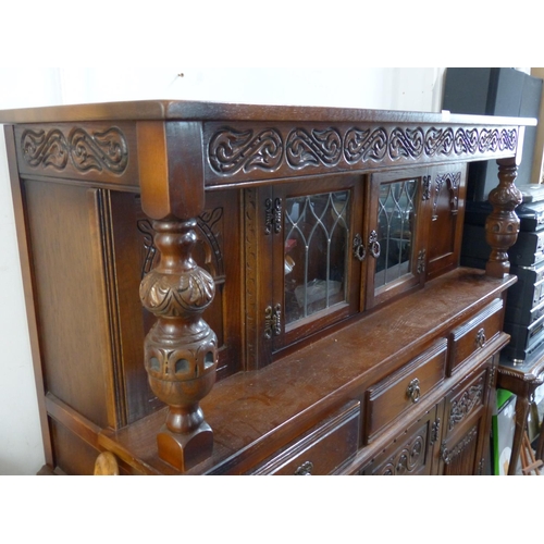 29 - A vintage Old Charm 'Court Cabinet'/ sideboard, with lead glass detail.