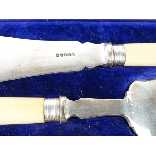40 - A vintage cased bone handled serving set.