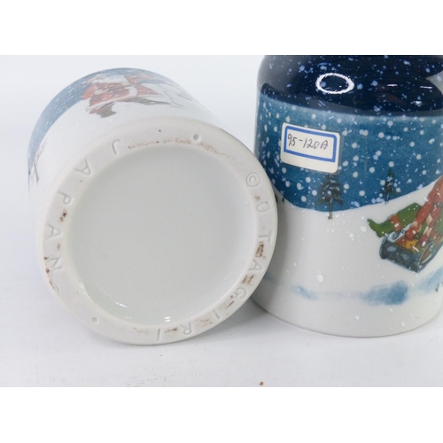 53 - A pair of Japanese Christmas themed bottles by Otagiri, 12cm.