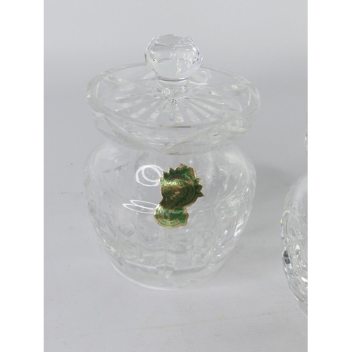 62 - A Webb & Corbet crystal preserve pot and another smaller piece by Waterford crystal.